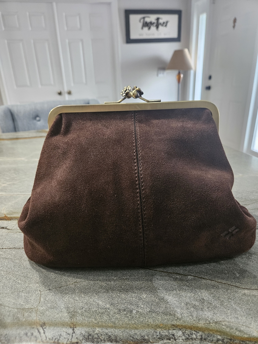 NWT Patricia Nash Sofia Chocolate Suede Kiss Lock Frame Bag Medium - Picture 10 of 15